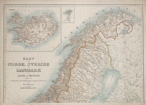 Kart over Norge, Sverige og Danmark med Island og Færöerne
