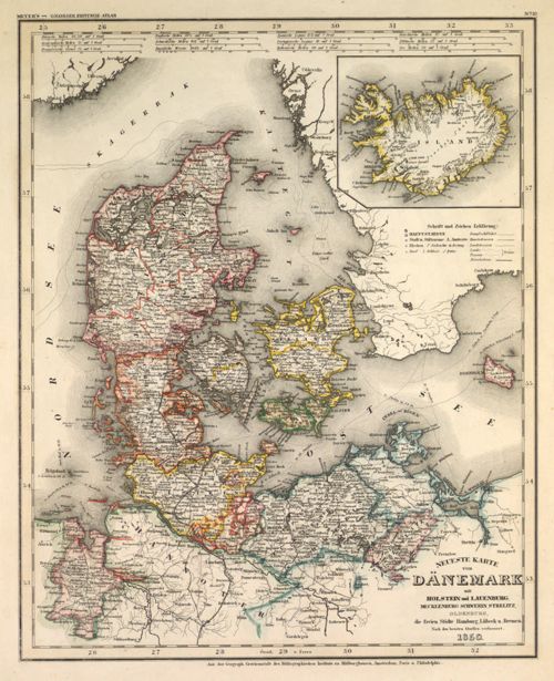 Neueste Karte von Dänemark mit Holstein und Lauenburg, Mecklenburg, Schwerin, Strelitz, Oldenburg, die Freien Städte Hamburg, Lübeck u. Bremen