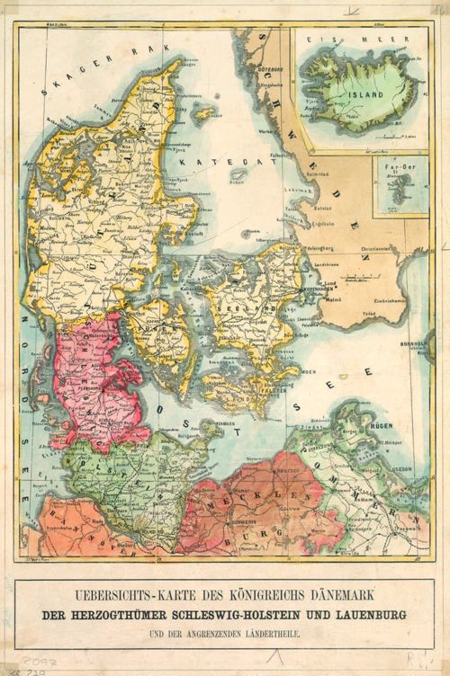 Uebersichts-Karte des Königsreichs Dänemark, der Herzogthümer Schleswig-Holstein und Lauenburg und der angrenzenden Ländertheile