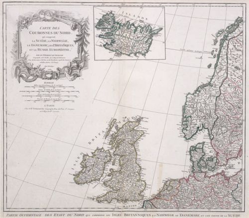 Carte des Couronnes du Nord qui comprend la Suéde, la Norwége, le Danemarc, les Is. Britaniques, et la Russie Européenne