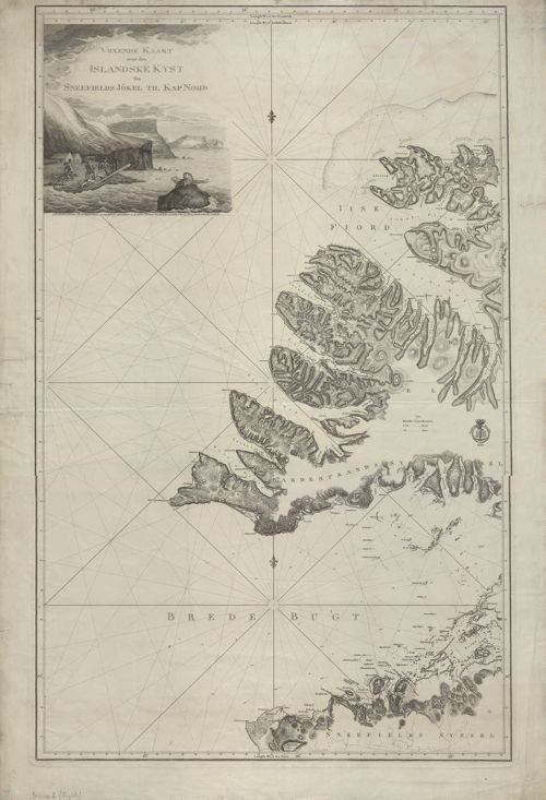Voxende Kaart over den Islandske Kyst fra Sneefields Jökel til Kap Nord